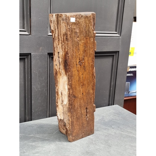 1155 - An antique carved oak pillar fragment, possibly 17th century or earlier, 60cm long.