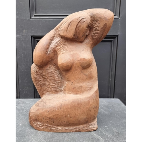 1200 - A carved hardwood female kneeling nude, 46cm high.