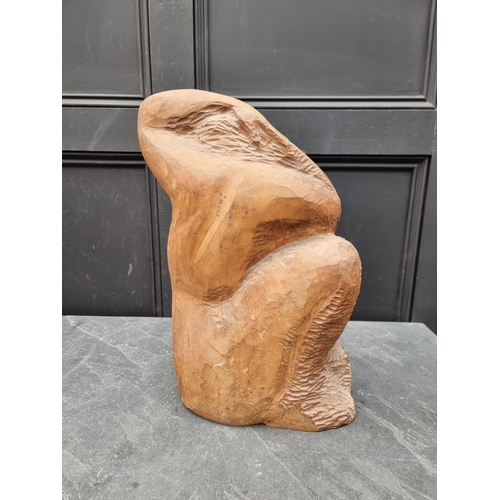 1200 - A carved hardwood female kneeling nude, 46cm high.