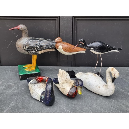 1211 - Six painted wood decoy ducks and similar, largest 37cm high.