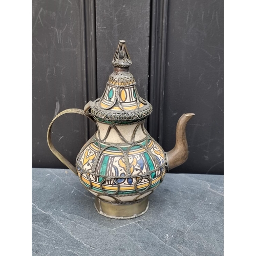 1216 - Studio Pottery: a Glyn Colledge dish, 32cm diameter; together with an Iznik style coffee pot, 26cm h... 