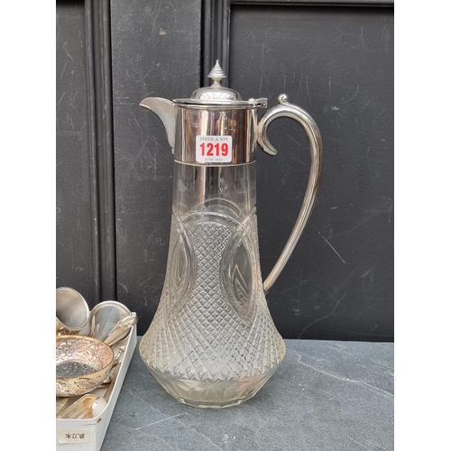 1219 - WITHDRAWN FROM SALE. WILL BE SOLD IN THE AUGUST AUCTION.A cut glass and electroplate mounted claret ... 