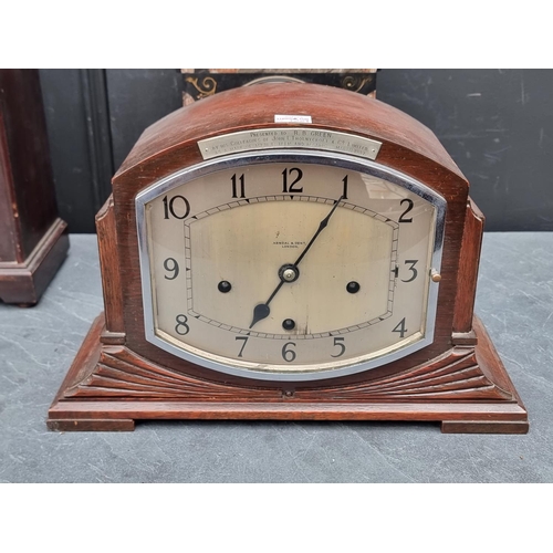 1221 - Three old clocks and a timepiece, largest 31cm high. (4)