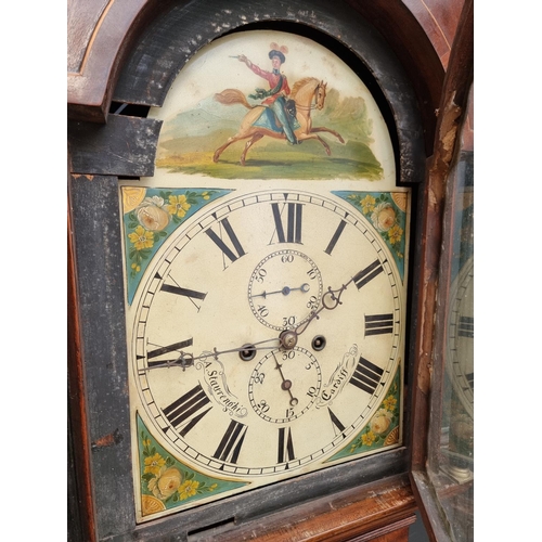 1251 - An early 19th century Welsh mahogany and line inlaid eight day longcase clock, the 12 1/2in arc... 