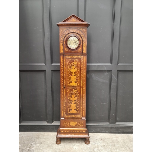 1255 - An 18th century Dutch walnut and marquetry longcase clock, with 8in square brass dial, with ass... 