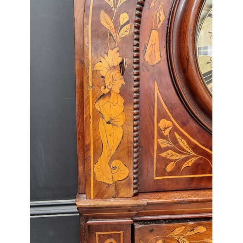 1255 - An 18th century Dutch walnut and marquetry longcase clock, with 8in square brass dial, with ass... 