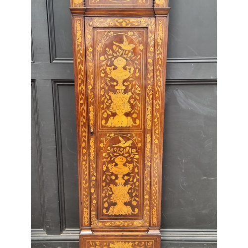 1255 - An 18th century Dutch walnut and marquetry longcase clock, with 8in square brass dial, with ass... 