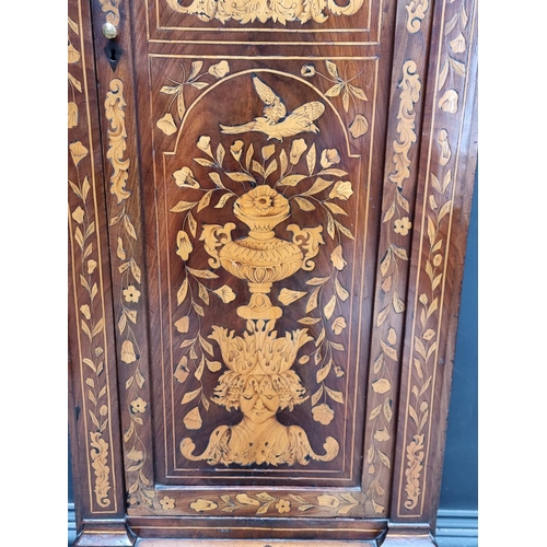 1255 - An 18th century Dutch walnut and marquetry longcase clock, with 8in square brass dial, with ass... 