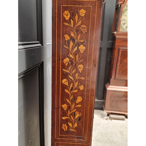 1255 - An 18th century Dutch walnut and marquetry longcase clock, with 8in square brass dial, with ass... 