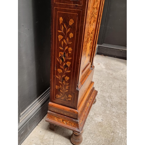 1255 - An 18th century Dutch walnut and marquetry longcase clock, with 8in square brass dial, with ass... 