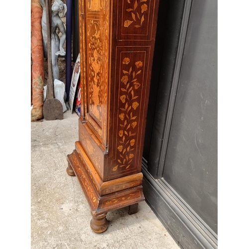 1255 - An 18th century Dutch walnut and marquetry longcase clock, with 8in square brass dial, with ass... 