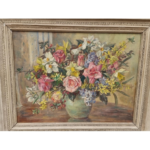 1273 - Hilda Waller, still life of flowers in a vase, signed and dated 1952, oil on board, 45 x 60cm.... 