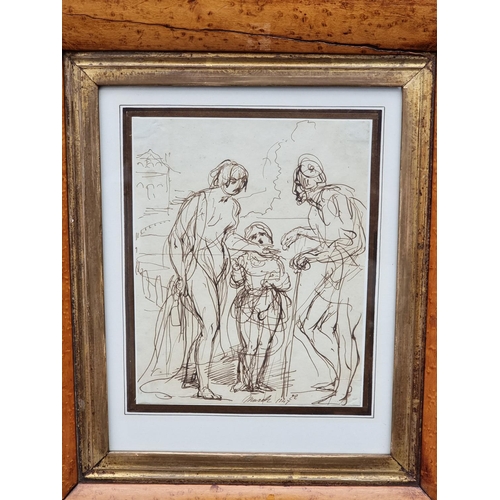 1282 - British School, 19th century, 'Charity', inscribed March 1847, pen and ink, 19.5 x 15.5cm.... 