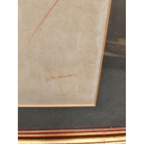 1288 - B Warren, a head and shoulders portrait of a gentleman, signed, red crayon, 40 x 26cm; together with... 