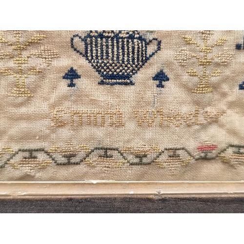 1297 - A 19th century needlework sampler, by 'Emma Wheeler', 32 x 32cm.