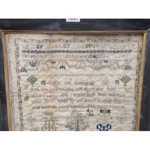 1297 - A 19th century needlework sampler, by 'Emma Wheeler', 32 x 32cm.