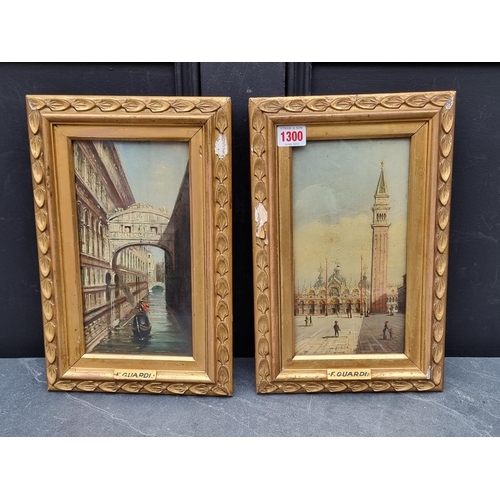 1300 - Francesco Guardi, 'Venice', a pair, each signed, oil on panel, 24.5 x 13cm. (2)