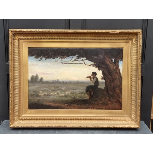 1301 - M Hope, 'Shepherd Boy at Twilight', signed and dated 1891, inscribed on old label verso, oil on canv... 