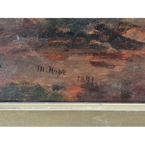 1301 - M Hope, 'Shepherd Boy at Twilight', signed and dated 1891, inscribed on old label verso, oil on canv... 