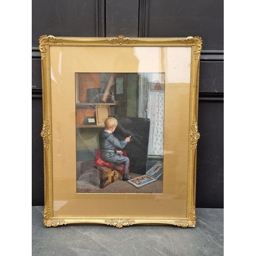 1307 - Arthur Wasse, 'The Young Artist', signed and dated 1874, watercolour, inscribed on old labels v... 