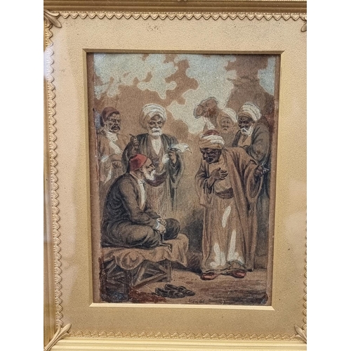 1317 - European School, Arab figures, indistinctly signed, watercolour, 13 x 9.5cm.