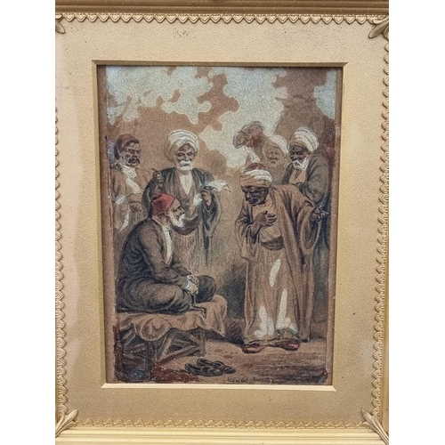 1317 - European School, Arab figures, indistinctly signed, watercolour, 13 x 9.5cm.