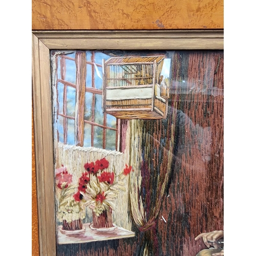 1324 - Victorian School, 'The Haircut', mixed media, 60 x 47cm, in a bird's-eye maple frame; together with ... 