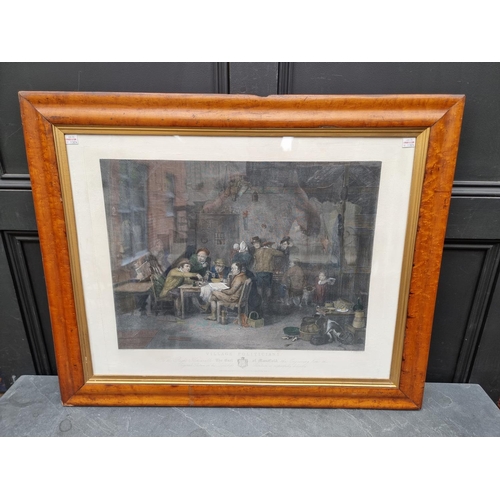 1324 - Victorian School, 'The Haircut', mixed media, 60 x 47cm, in a bird's-eye maple frame; together with ... 