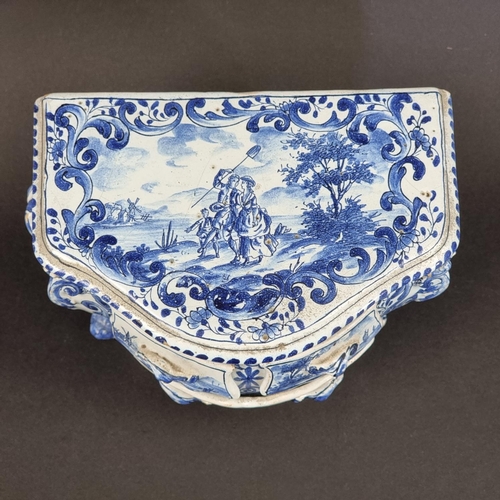 1354 - A rare Dutch Delft miniature commode, mark of Antonius Pennis, De Twee Scheepjes Pottery, 10cm high ... 