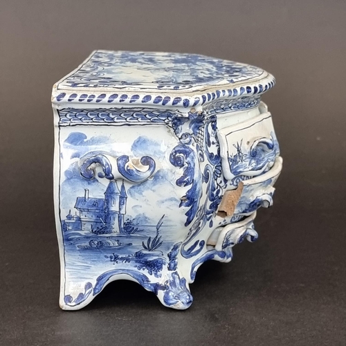 1354 - A rare Dutch Delft miniature commode, mark of Antonius Pennis, De Twee Scheepjes Pottery, 10cm high ... 