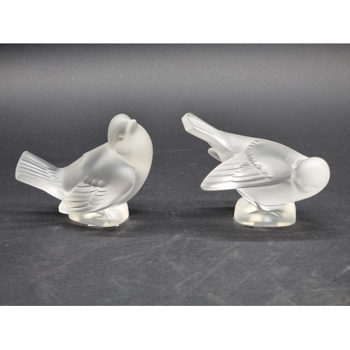 1358 - Two Lalique frosted glass birds, model Nos.11605 and 11606, 11cm long. 