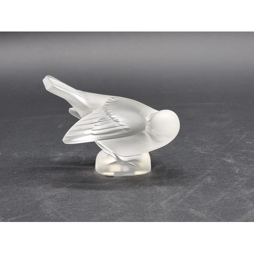 1358 - Two Lalique frosted glass birds, model Nos.11605 and 11606, 11cm long. 