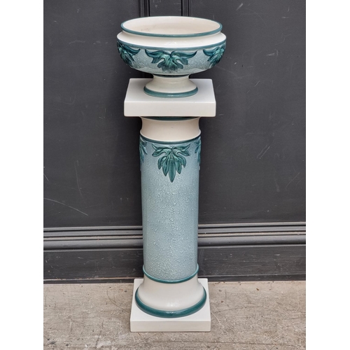 1377 - A pottery jardiniere and pedestal, 90cm high.