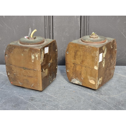 1209 - A small pair of bronze ship's corner lanterns, 15cm high.