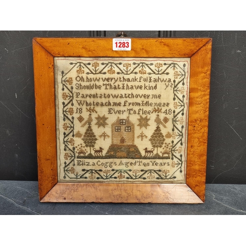 1283 - A Victorian needlework sampler, inscribed 'Eliza Coggs, Aged Ten Years, 1848', 23.5 x 23.5cm.... 