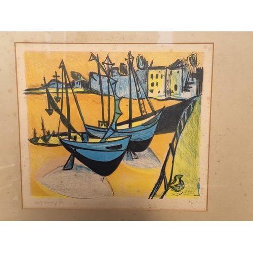 1291 - Rolf Durig, 'Les Bateaux', coloured print, signed, dated '49 and numbered 8/50, lithograph, 33.5 x 3... 