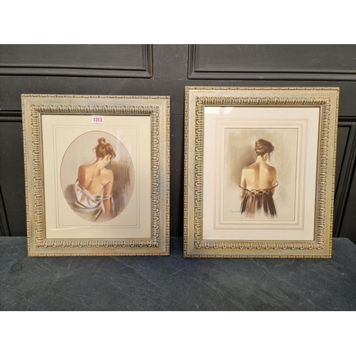 1313 - F Garcia, female semi-nudes, a pair, signed, pastel, 26 x 20cm. (2)