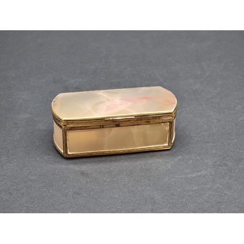 1629 - An small antique French agate and gilt brass casket, 9.5cm wide.