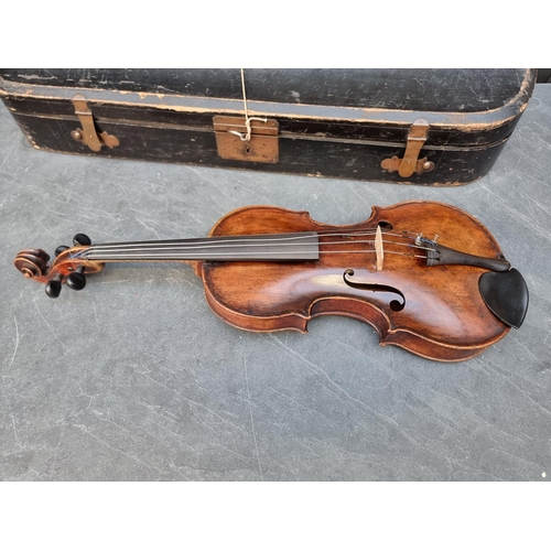 1646 - An antique Continental violin, labelled 'Nicolaus Amatus,...1639', with 14 1/4in two-piece back, wit... 