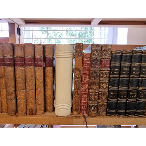 100 - MISCELLANEOUS BOOKS: a quantity over 3 shelves, largely 18th-19thc publications, cloth and leat... 