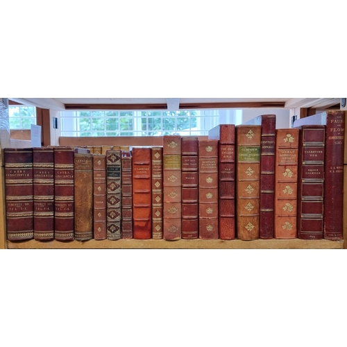 101 - BINDINGS: a collection of 30 volumes over one shelf, various sizes, all calf or morocco bound, ... 