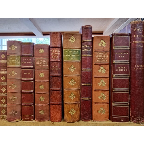 101 - BINDINGS: a collection of 30 volumes over one shelf, various sizes, all calf or morocco bound, ... 