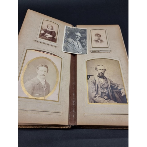 104 - CARTE DE VISITE ALBUMS: two 19thc cdv albums, both filled, padded leather covers with metallic closu... 