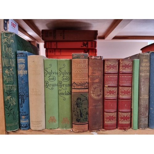 107 - MISCELLANEOUS BOOKS: a quantity over one shelf, largely late 19th-early 20thc publications, chi... 