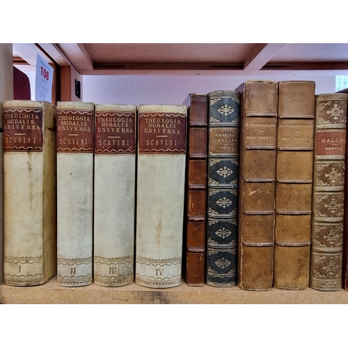 108 - BINDINGS: a group of 19 calf, vellum and morocco bindings over one shelf, all 19thc publications, go... 