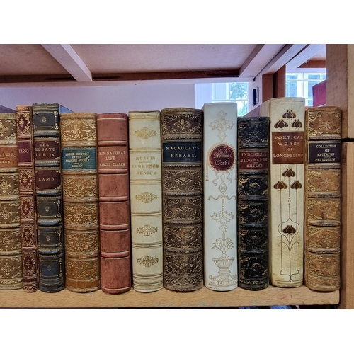 108 - BINDINGS: a group of 19 calf, vellum and morocco bindings over one shelf, all 19thc publications, go... 