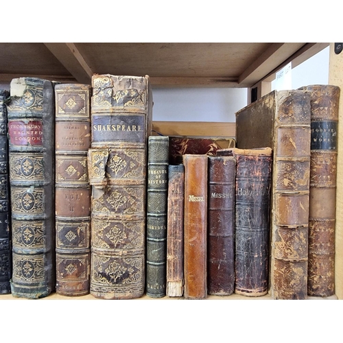 149 - MISCELLANEOUS BOOKS: a quantity over 2 shelves, largely 19th century publications, some leather... 