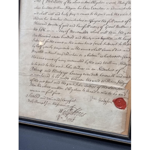 159 - OBLIGATION BOND: printed document with manuscript entries, dated 5th November 1736, signature a... 