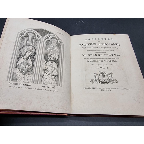 20 - WALPOLE (Horace): 'Anecdotes of Painting in England..': Strawberry Hill Press, 1762-1771: 4 vols, 19... 