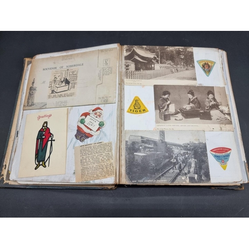 222 - SCRAP ALBUM: collection of mainly early-mid c20 printed ephemera pasted in album to include pro... 